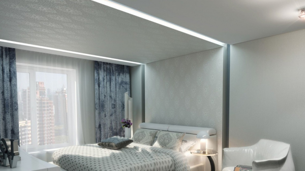 Фото тканевого натяжного потолка в спальню