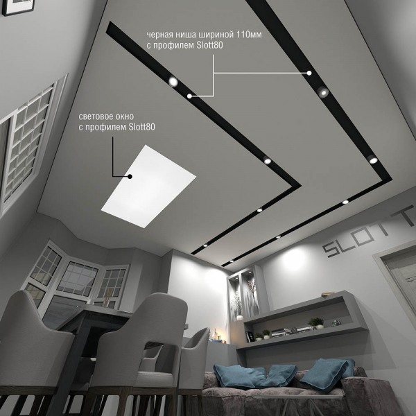 Натяжные потолки со световыми линиями